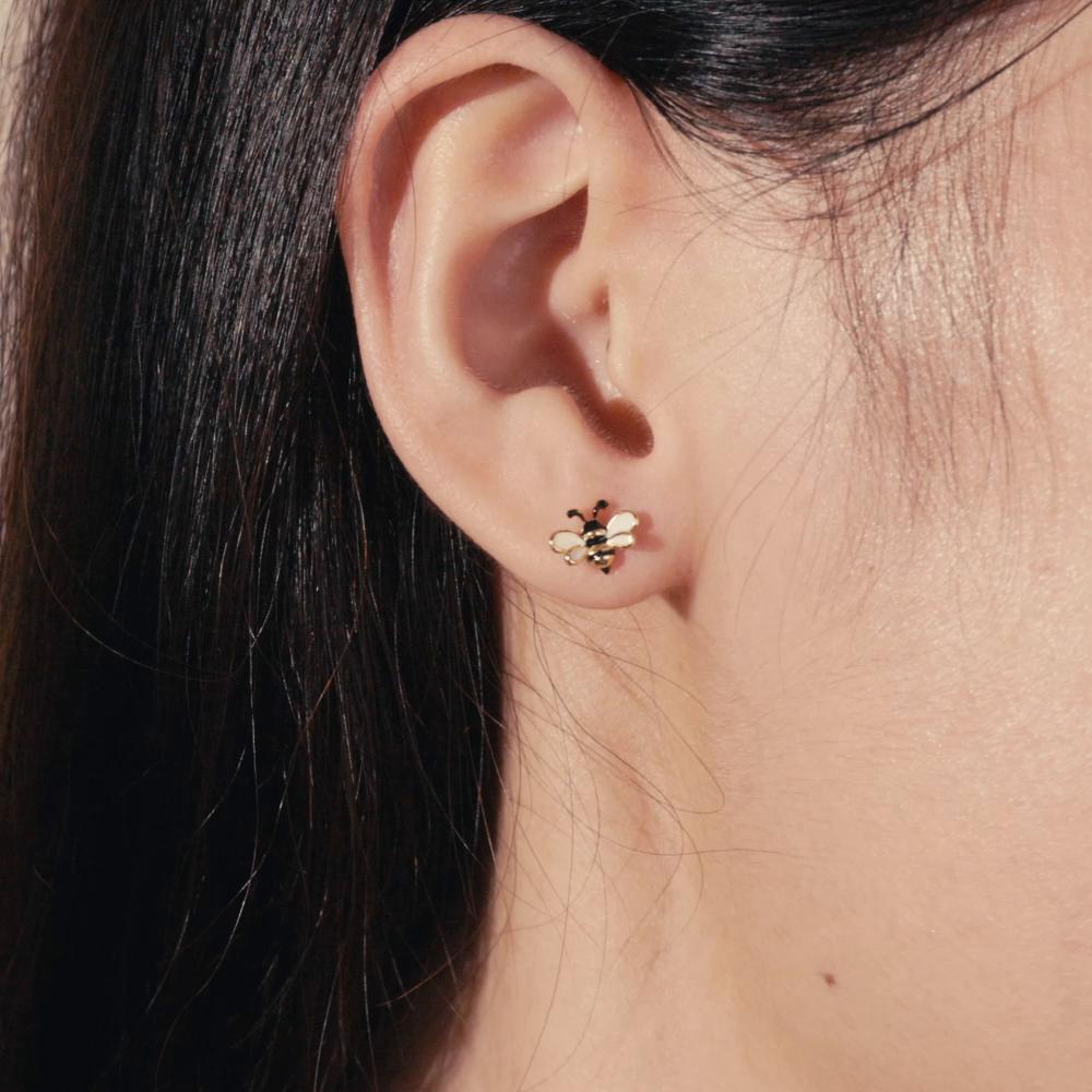 Bamoer 925 Sterling Silver Enamel Bumblebee and Sweet Honey Shiny Necklace and Earring Studs for Women Fashion Jewelry Set
