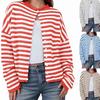 Women's Striped Contrasting Sweater for Autumn and Winter, Long Sleeved Casual Cardigan