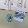 Luxury Diamond Inlaid Sea Blue Opal Earrings Female Ins Oval Elliptic Earrings French Premium