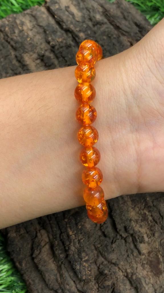 Baltic Amber Gemstone 8mm Beads Stretch Bracelet 7.5" Round Stone Bracelet Gift For Her RBB-11