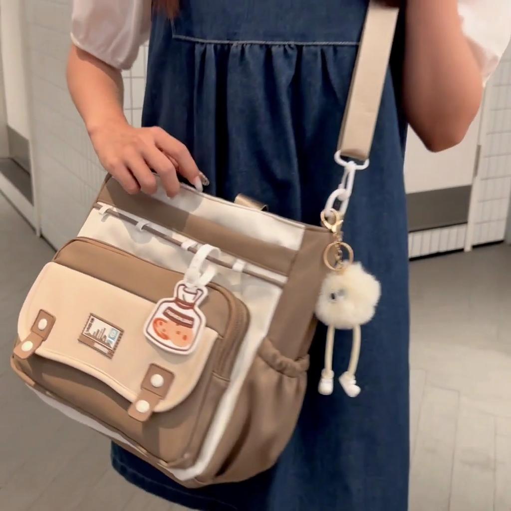 Women's Campus Shoulder Bag Large Capacity Color Block Middle School Student Crossbody Bag