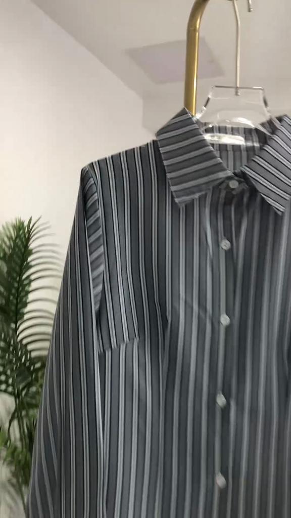 Women's Blue Striped Shirt Slim Fit Waist Design Ladies Blouse Spring and Autumn Casual Versatile Single Breasted Cardigan Top