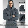 Men's Long Sleeve Hooded Fitness Pullover Moisture Wicking Quick Dry Athletic Gym Training Top, Gray