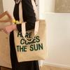 Mesh Tote Bag Women Summer Beach Handbag with Bold Lettering Casual Everyday Shopping Bag