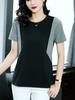Pure Cotton Summer Mother's Short-sleeved Patchwork Style Mid-to-large Size Round Neck Loose Women's T-shirt Top