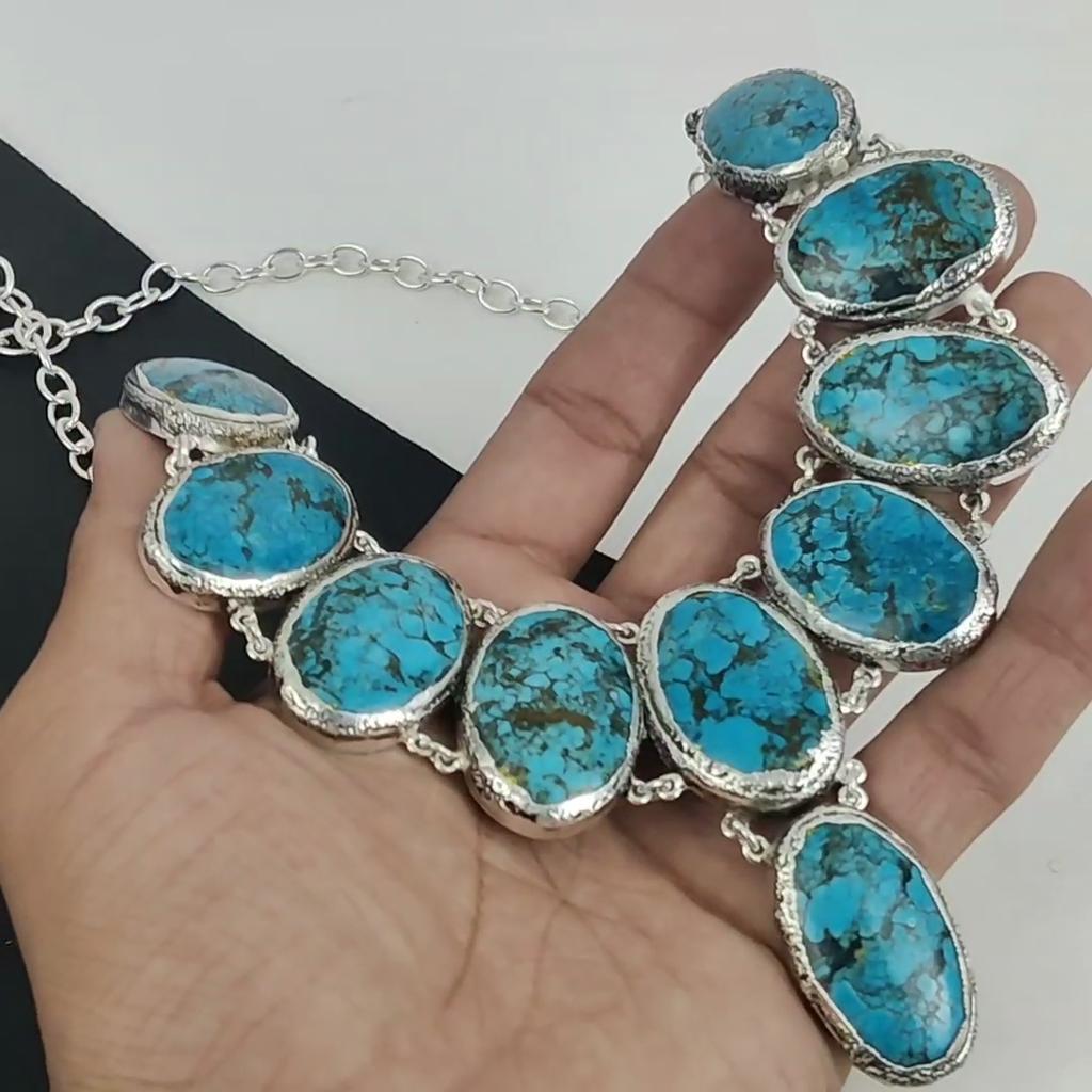 Natural Turquoise Gemstone Handmade 925 Sterling Silver Electroform Necklace, Turquoise Silver For Wife Unisex Necklace, Party Wear Gifts
