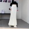 Moda Coreana Otoño Invierno Mujer Maxi Falda Larga Cintura Alta Negro Beige Gris Punto Plisada Falda Gruesa Cálida Tejida Faldas Elegantes