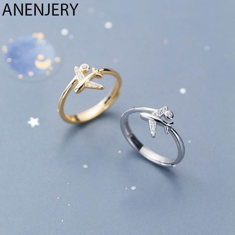 ANENJERY Zirkonové letadlo Otevřené prsteny pro ženy Sladké jednoduché módní denní šperky anillos mujer