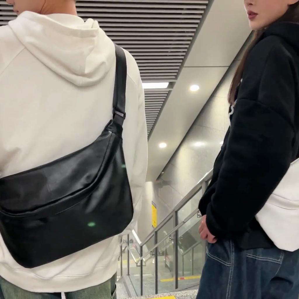 Men's Shoulder Bag PU Crossbody Bag Large Capacity Chest Bag
