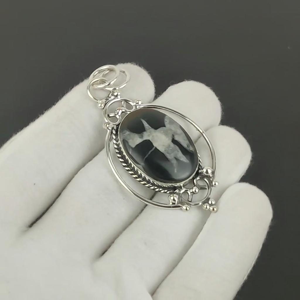 Mud Crack Fossil Gemstone Pendant, Big Size Stone Pendant, 925 Silver Plated Jewelry, Engagement , Pendant For Mother , Everyday Jewelry