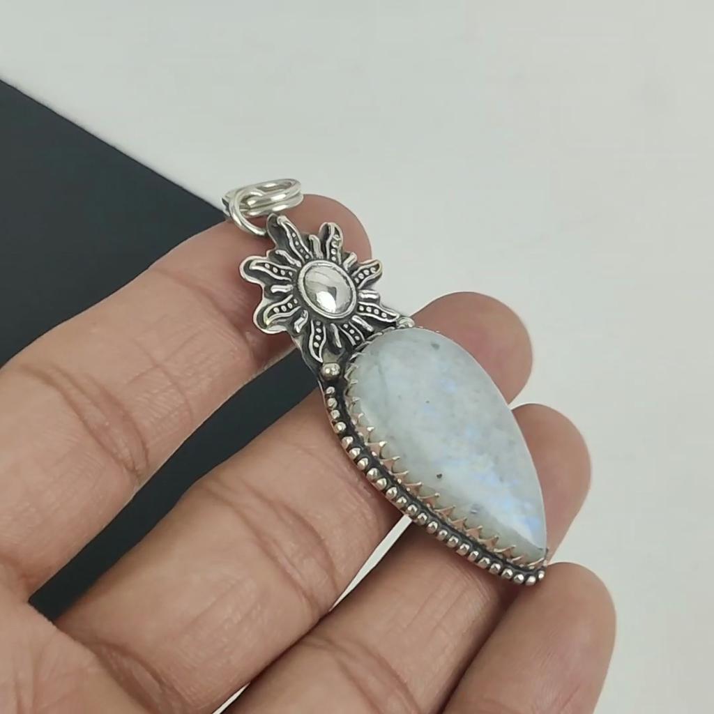 Natural Moonstone Gemstone Pendant 925 Sterling Silver- Handmade Design, Everyday Wear Jewelry, Unique Moonstone Pendant Father's Day Gift