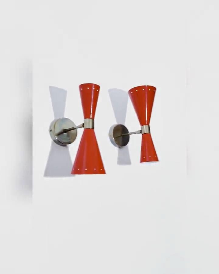 Red Brass Wall Sconce: Mid-Century Italian Stilnovo Reading Light