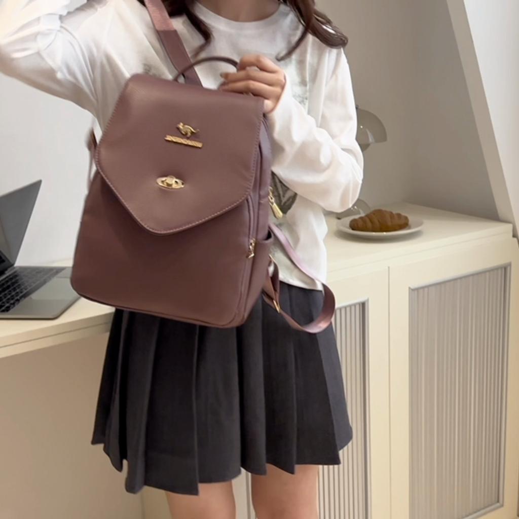 Vintage Flip Women's Backpack PU Travel Bag Large Capacity Student Schoolbag