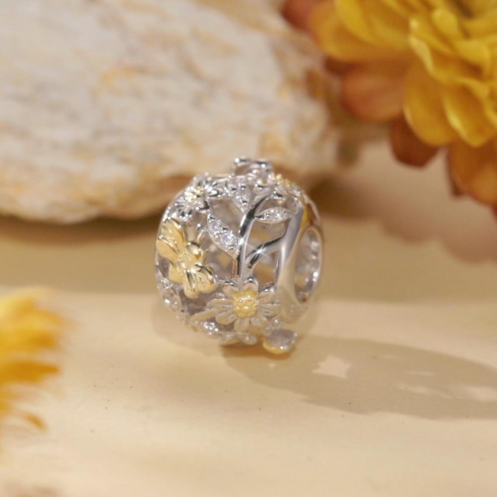Charm Girasole Argento 925 Con Zirconi - Ciondolo Per Braccialetti, Regalo Romantico E Brillante - Foto 9