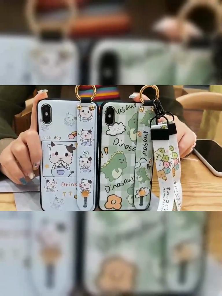 Dirt-resistant Cute Phone Case For Realme C63 4G/C61 4G Wrist Strap Kickstand Back Cover Anti-knock Lanyard Silicone