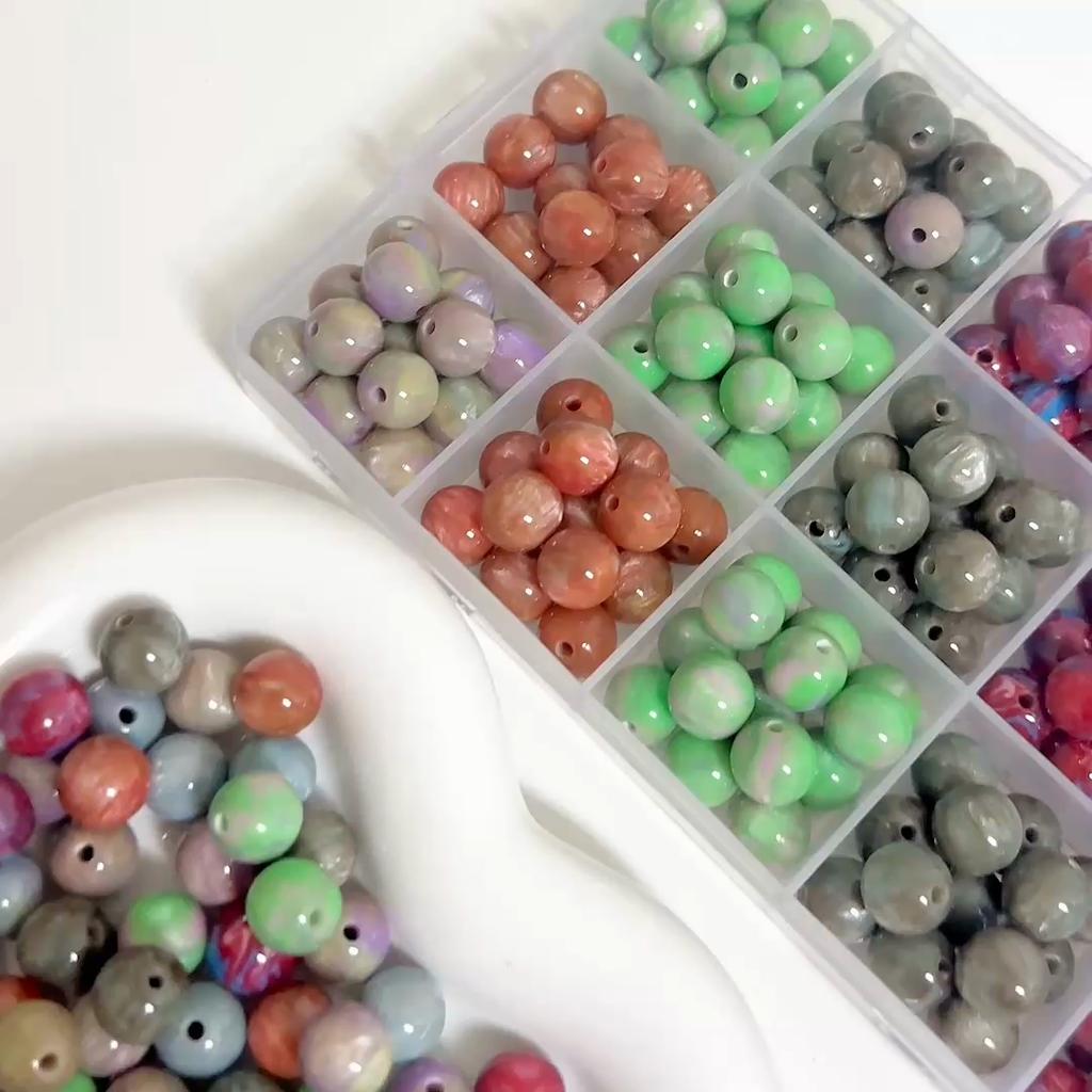 8mm/10mm/12mm Resin Beads Pattern Halo Dyeing Round Loose Spacer Beads for Necklace Bracelet Earring Keychain DIY Jewelry Making Accessories