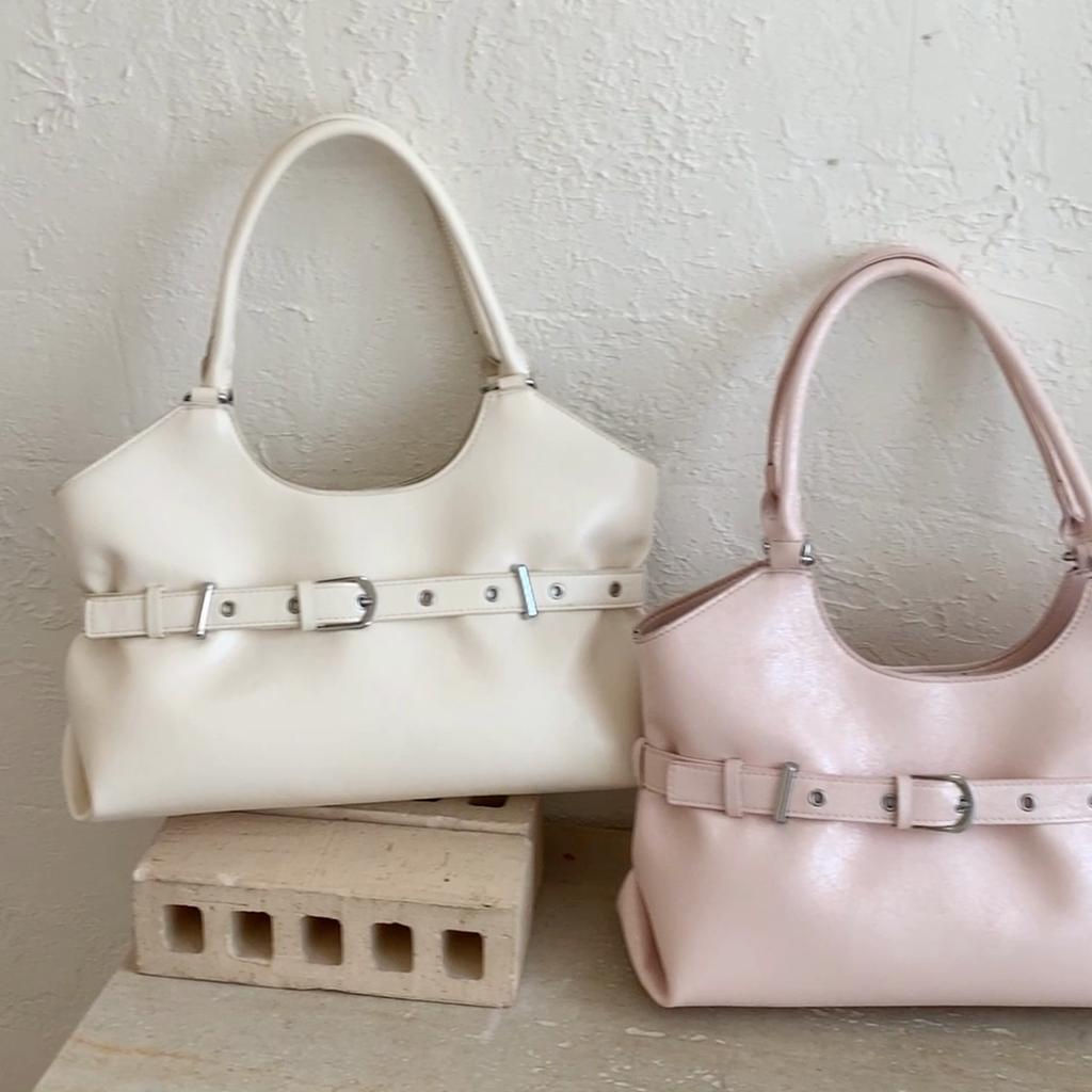 Leather Tote Bag with Belt Detail Elegant Design Women Shoulder Bag for Daily Use