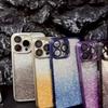 Luxury 6D Electroplated Matte Gradient Glitter Case with Lens Film for iPhone 15 Pro Max 14 Plus 13 12 11 Pro All-Inclusive Fall Protection Cover