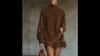 High-neck Loose Suede Dress with Pockets, Tassels and Long Sleeves