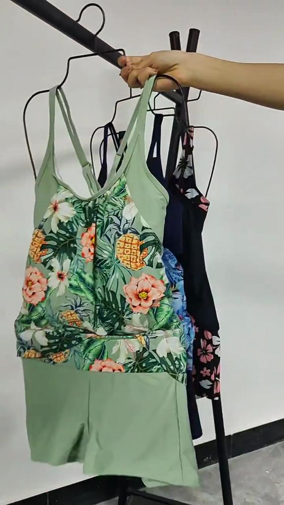 Damen Bedeckter Tankini Badeanzug Modischer Badeanzug mit Shorts, Zweiteiliges Bikini-Badebekleidungs-Set
