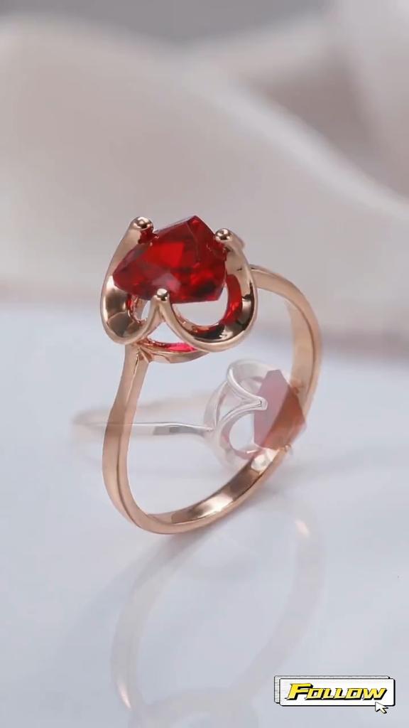 Kinel rojo cúbico elegante anillos de oro rosa joyería de boda para mujer