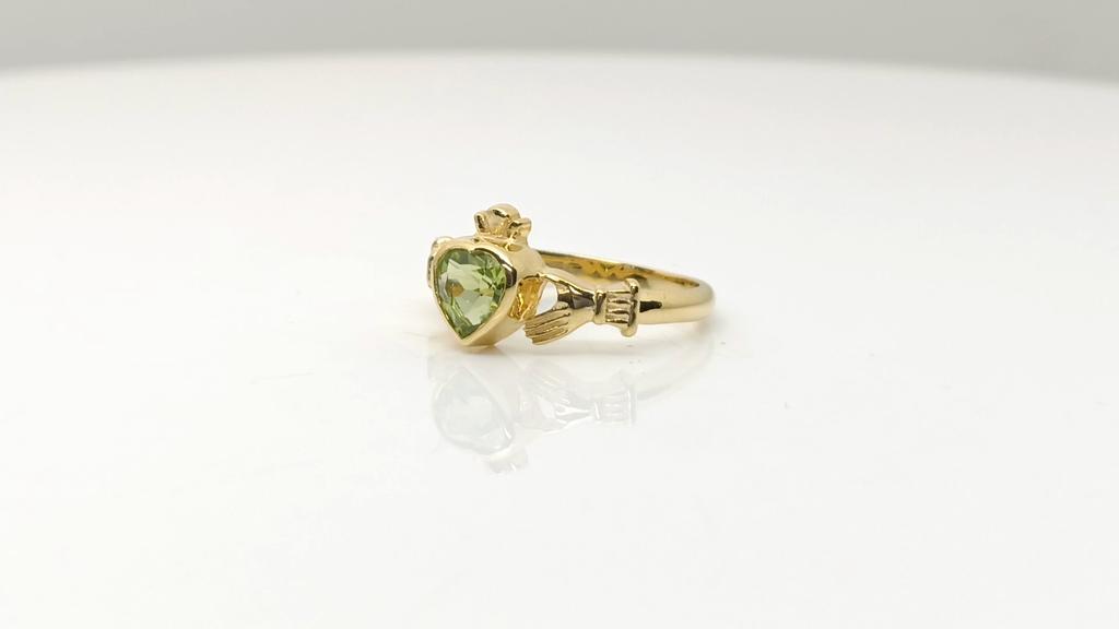Irish Claddagh 6mm Heart Peridot 925 Sterling Silver Gold Vermeil Solitaire Women Promise Ring