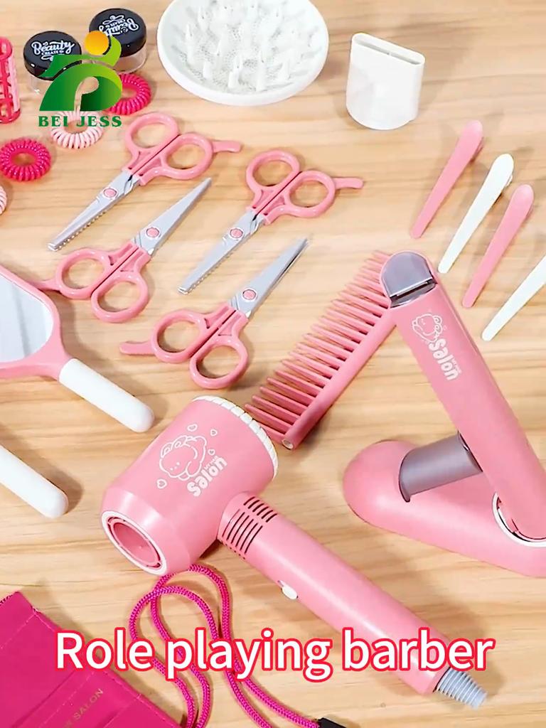 Hair Salon Toys for Girls, Dress Up Beauty Hair Stylist Toy Kit , Hair Dryer, Curling Iron, Mirror, Scissors Styling Accessories