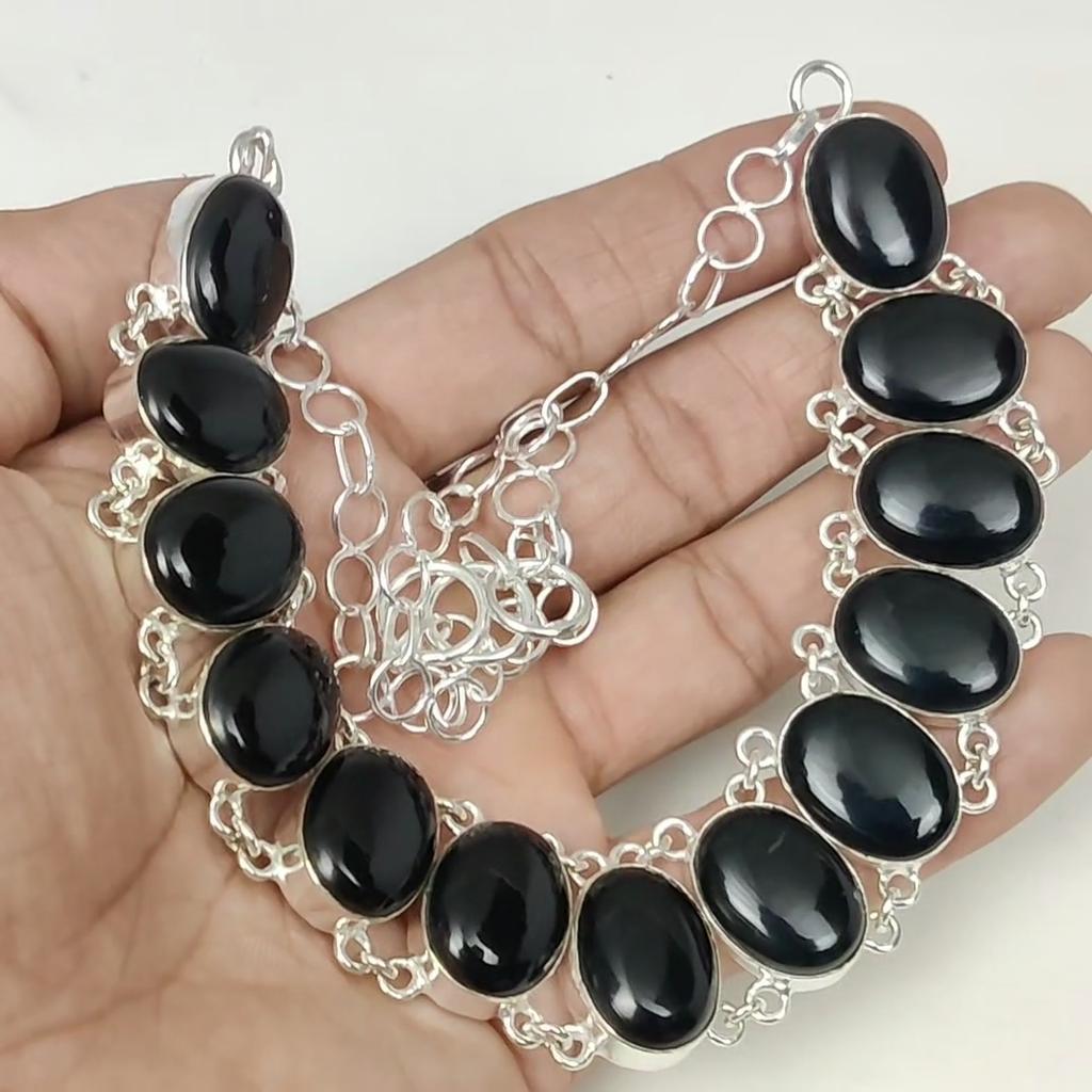 Natural Black Onyx Gemstone Handmade 925 Sterling Silver Electroform Necklace, Black Onyx Silver For Wife Unisex PendantParty Wear Gifts