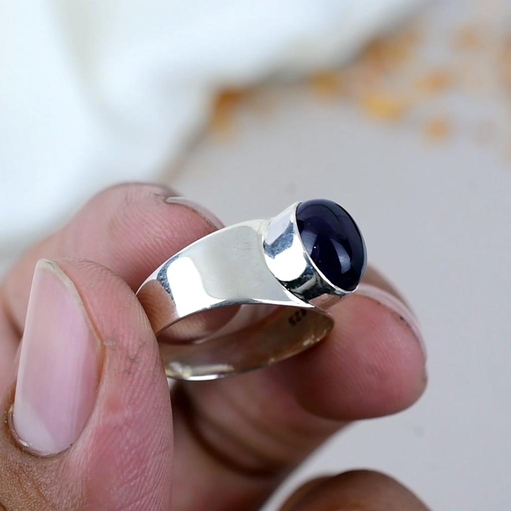 925 Sterling Silver Amethyst Oval Shape Purple Gemstone Ring For Women