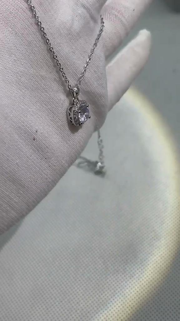 6.5mm Cushion Halo Round Cut Moissanite Pendant Necklace S925 Sterling Silver For Women