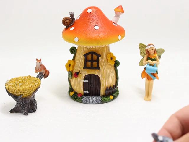 1set Creative Miniature Fairy Garden House Statue For Miniature Pots Fairy Dollhouse, Mushroom House Cute Cartoon Small Resin Cr