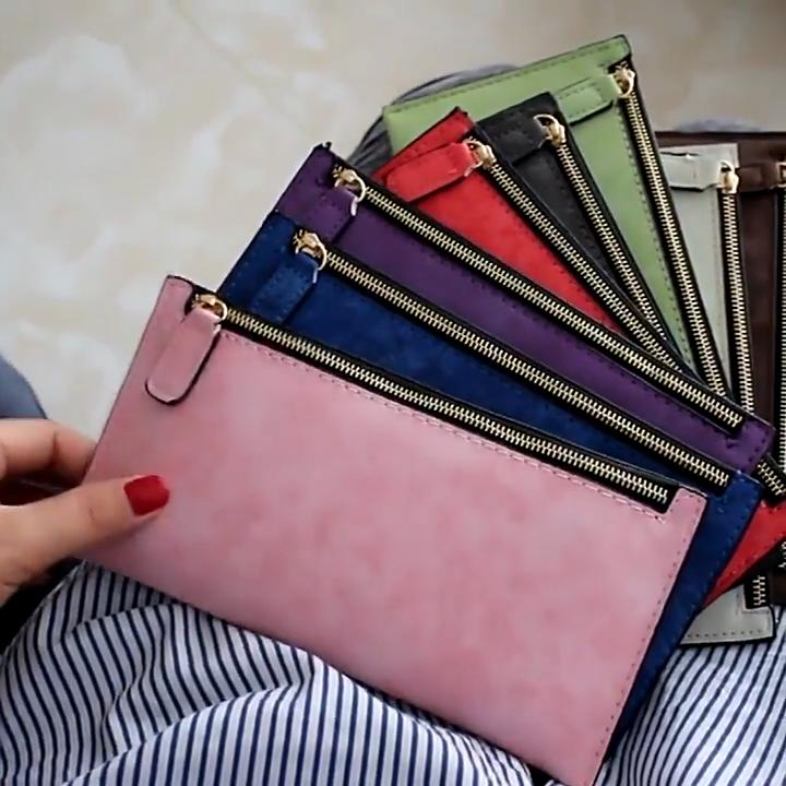 Women Rectangular Thin Wallet Pu Zipper Closed Multicolour Daily Collocation