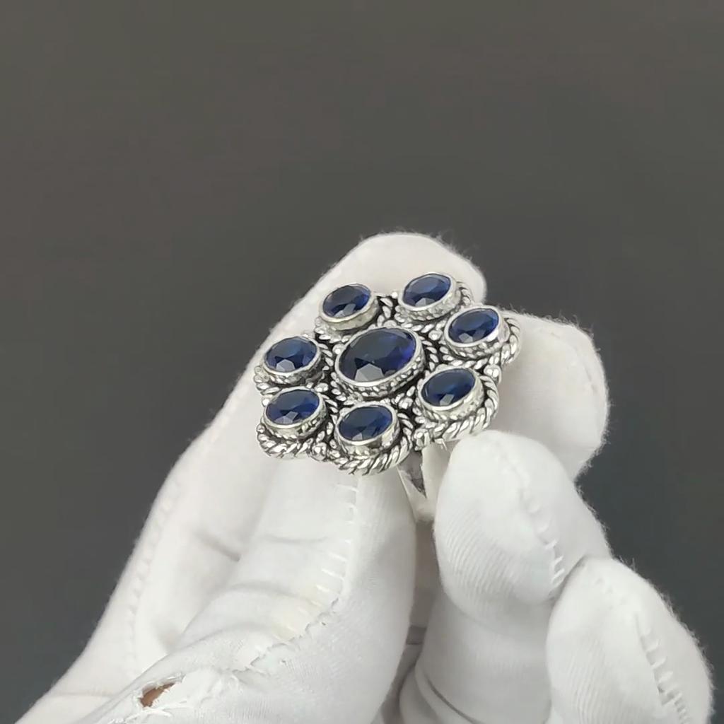 Blue Sapphire Gemstone Handmade 925 Sterling Silver Ring - Bohemian Jewelry Ring - Handmade Boho Jewelry for Women & Men, Wadding Gifts