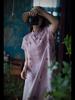 Johnature Women Vintage Print Floral Dress Stand Short Sleeve Summer Button A-Line Chinese Style Dress