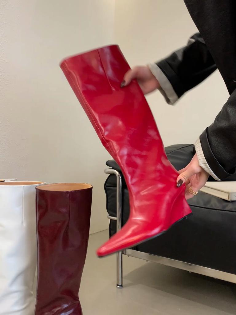 Eilyken Autumn Winter Design Pointed Toe Women Knee High Boots Ladies Shoes Wedges Heels Modern Long Booties Largas Mujer