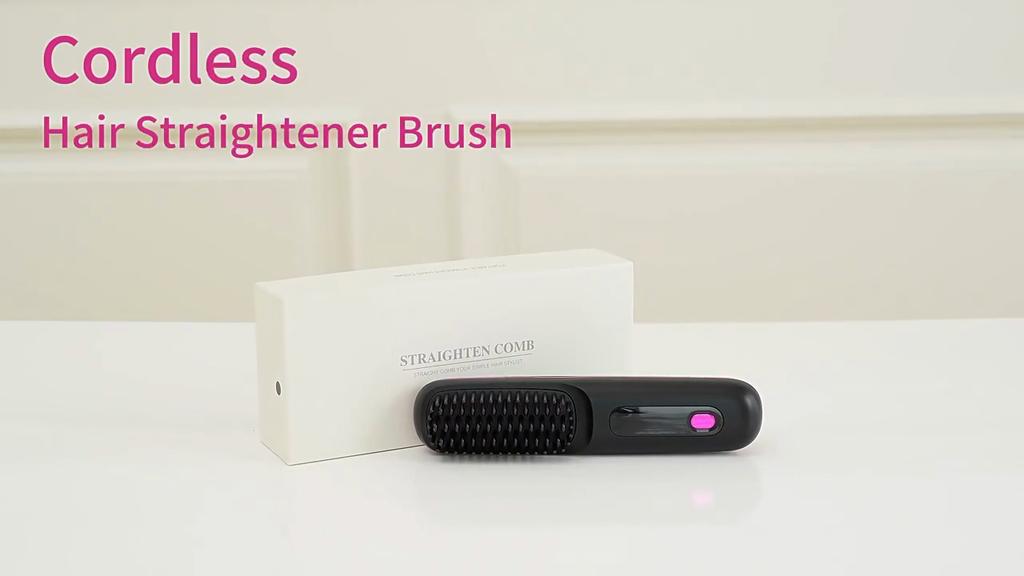 Wireless Hair Straightener Brush 2-in-1 Curling & Straightening Ionic Technology Fast Heating Portable Styler with LCD Display