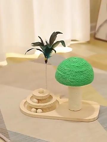 Non-toxic Wooden Turntable Cat Toy - Pine Wood Scratch Pad with Sisal Ball and Teaser Wand, Durable and Fun