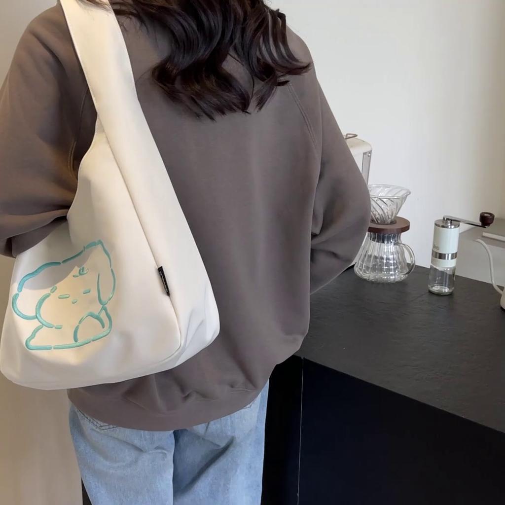 Cartoon Embroidery Canvas Bag Women's Tote Bag Large Capacity Student Classes Shoulder Bag