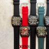 Herren Square Chronograph Armbanduhren Silikon-/Netzarmband, Luxuriöse Stilvolle Analoge Uhr für Arbeit & Streetwear