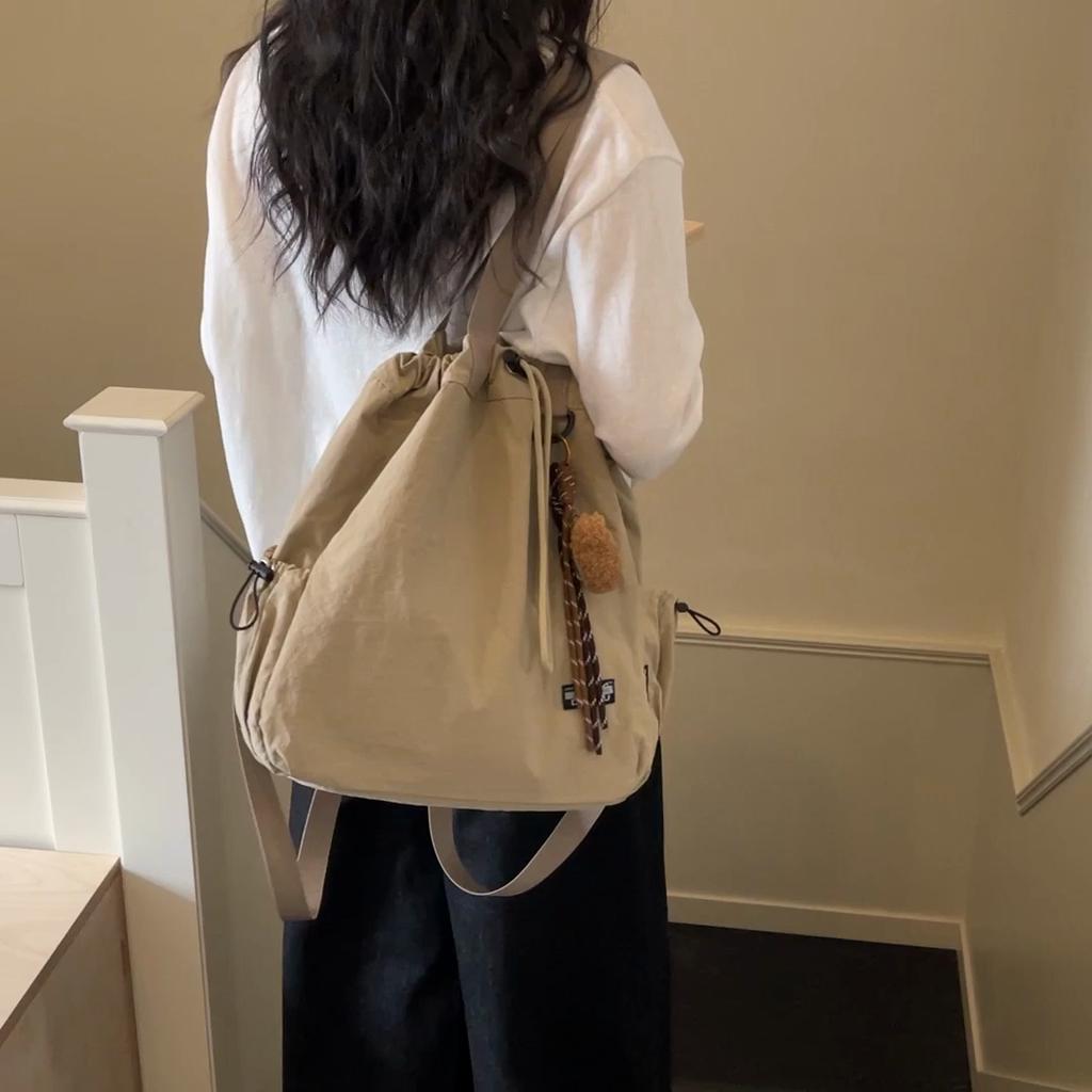 Tote Bag Women's Drawstring Backpack Large Capacity Lightweight Commuter Portable Shoulder Bag