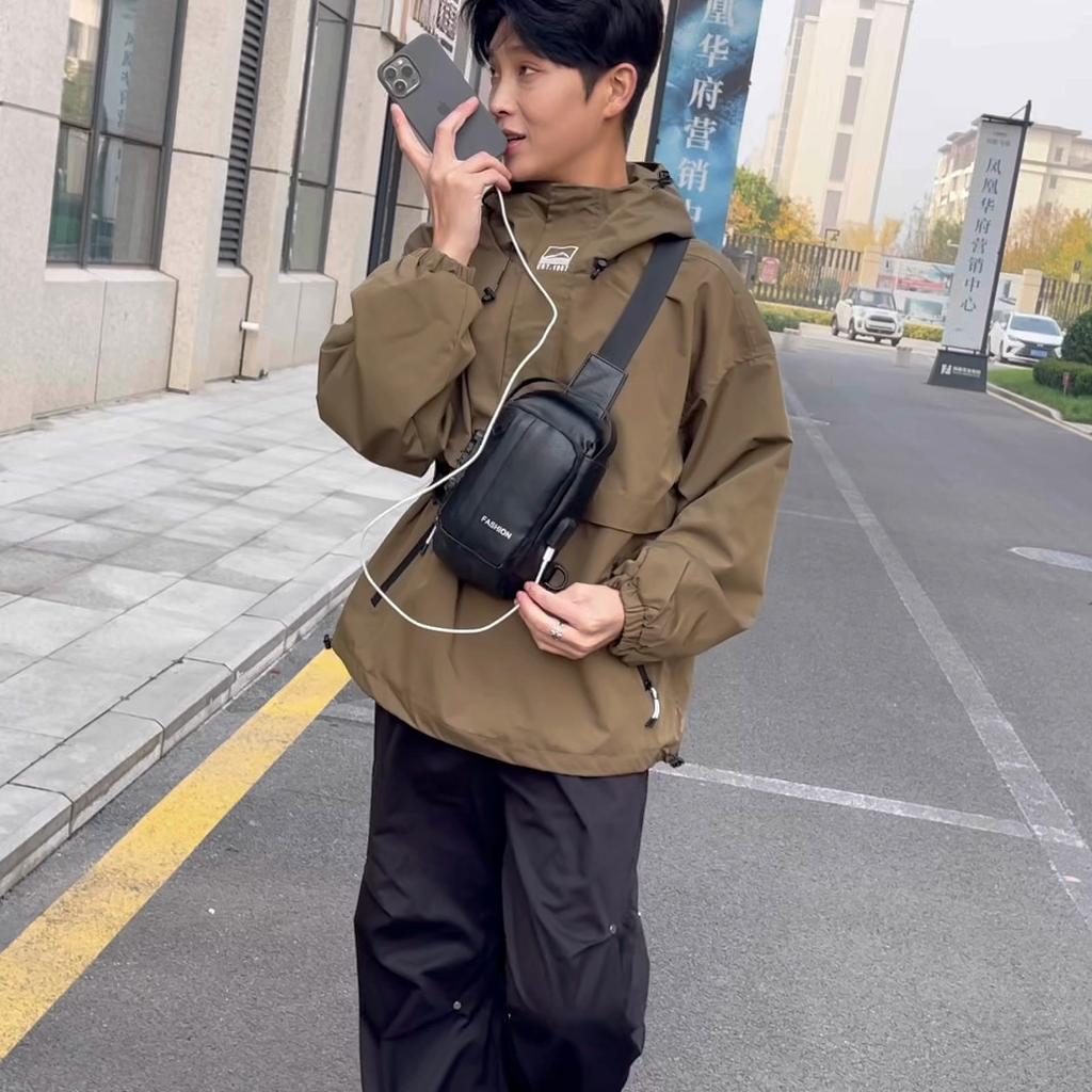 Men's Chest Bag Oxford Shoulder Crossbody Bag Waterproof USB Combination Lock Riding Bag