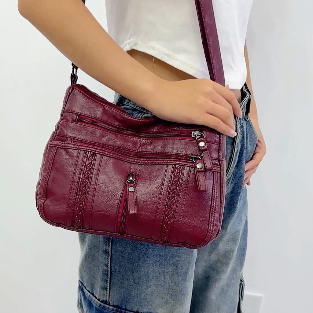 Women's Bag Soft Leather Crossbody Bag Middle-aged Mother Bag Shoulder Bag