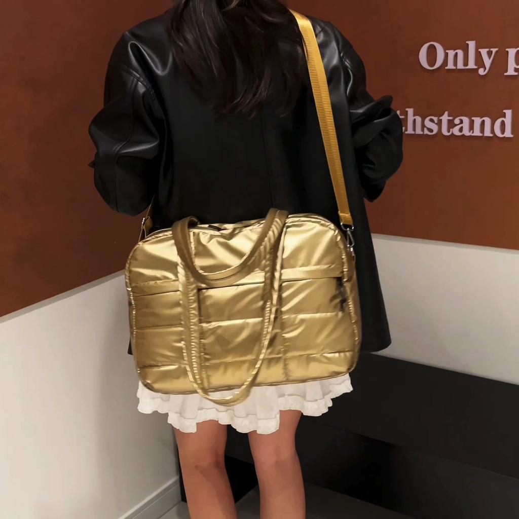 Yogodlns Quilted Solid Color Padded Travel Bag Portable Stylish Large Capacity Handbag for Women Sports Work & Everyday Use