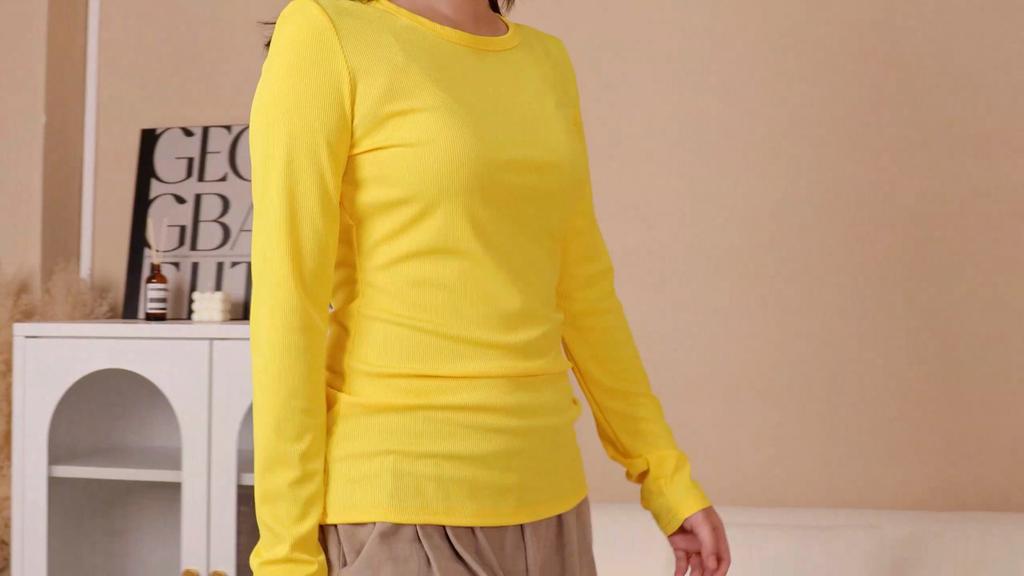 Women's Autumn And Winter Slim Bottom T-shirt Fashion Casual Solid Color O-Neck Pullover Long Sleeve Top