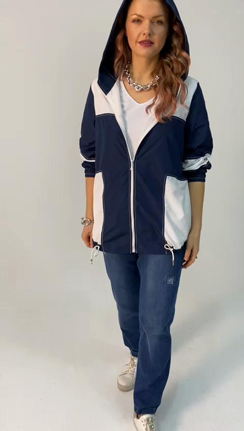 Fierte Damski płaszcz typu trench w dużych rozmiarach Lm16050 z kapturem i zamkiem błyskawicznym