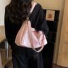 Glossy Faux Leather Shoulder Bag with Multiple Zipper Pockets Women's Fashion Handbag Large Capacity