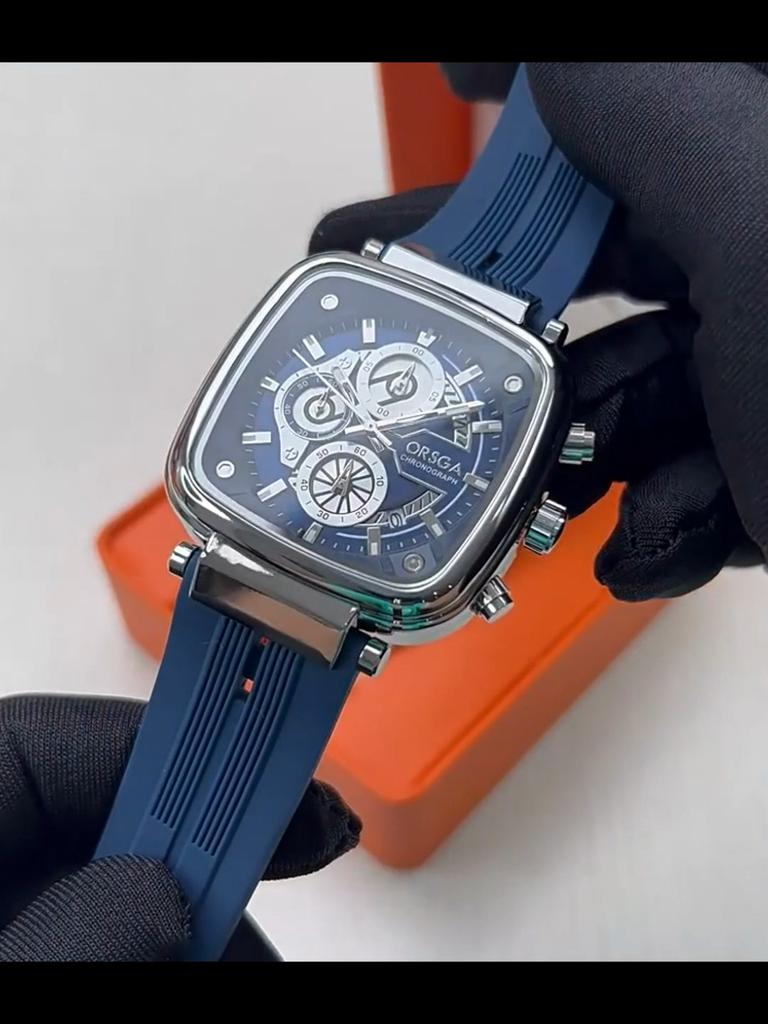 Mens Square Chronograph Watches Waterproof Luminous Quartz Wrist Watch with Silicone Strap