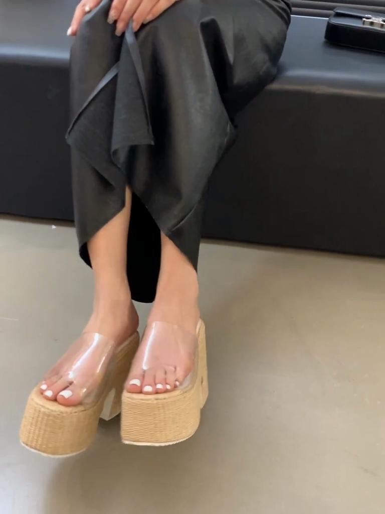 Eilyken Summer PVC Transparent Design Platform Wedges Women Slippers Fashion Open Toe Thick Bottom High Heels Slide Shoes