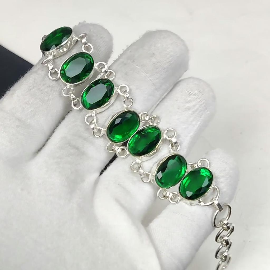 Fantastisk grön turmalin ädelsten handgjort 925 sterlingsilver armband, grönt turmalinarmband till fru, unisexarmband, påskgåva