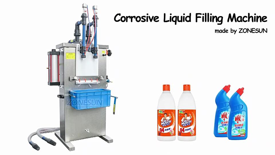 ZONESUN Liquid Filling Machine Full Pneumatic Semi-auto Double Heads Corrosive Bottle Filler for Toilet Cleaner Disinfectant
